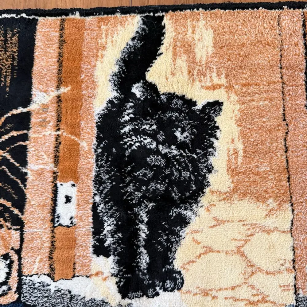 Vintage Tapestry 37 x 20 Cat Jack Russell Dog Puppies Plush Wall Hanging Rug